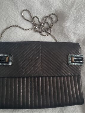 Judith Leiber Quilted Metallic Leather Shoulder Bag - CharcoalGrey With Crystals